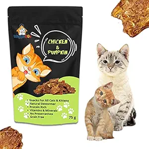 WiggleBoo Chicken & Pumpkin Cat Treat | Protein Rich | Natural De-wormer | for All Cat Breed | 100% Natural Crunchy Snack | 75g