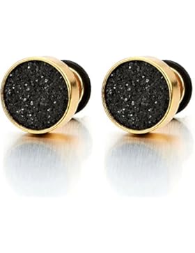 2 Gold Herren Damen Ohrringe Edelstahl Ohrstecker Fakeplugs Fake Plug Tunnel Ohr-Piercing, 10MM