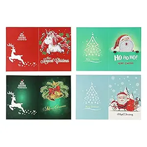 5D Christmas Cards Embroidery Birthday Paper DIY Greeting Postcards Cartoon Craft Kids Gift 4PCS Multicolor-POOWE