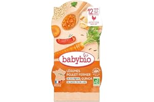 Babybio - Bols Mijoté de Légumes Poulet Fermier du Poitou Quinoa 2x200 g - 12+ Mois - BIO (l'emballage peut varier )