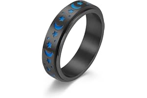 Gilieyer Anillos Giratorios de Acero Inoxidable, Anillos Luna y Estrella Anillo Antiestrés Mujeres Hombres Antiansiedad Anillo Aliviar El Estrés Anillo Luminosa Promesa de Boda