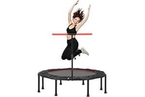 LIFERUN Trampoline d'intérieur Ø 128 cm | Trampoline de Fitness Pliable | Trampoline pour Adultes et Enfants | Capacité de Charge 150 kg | Hauteur de Main Courante réglable | Entraînement d'endurance