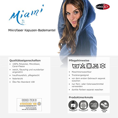 Trendiger Kapuzen-Bademantel für Damen | Größe XS – XXXL in modernen Farben | Mikrofaser, Coralfleece, Gewicht ca. 260g/m² | Sauna-Mantel CelinaTex 5000360 Miami | M grau cremeweiß - 7