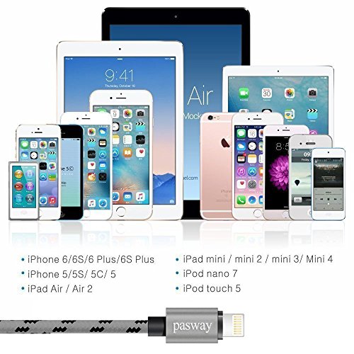 Pasway Lightning Kabel Nylon geflochten, 3 Pack (3FT, 6FT, 10FT), Lightning Durable Nylon geflochten extra lange Schnelle Ladekabel 2.0 A Micro USB Cord für iPhone 7/7 Plus / iPhone 6S / 6S Plus / 5 / 5s / 4 / SE IPad iPod (grau) - 4