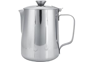 HEADERBS Tazza da caffè in Acciaio Inossidabile, Brocca per Schiuma di Latte con Coperchio Versatore per Latte con Coperchio per Brocca per Crema Latte Coffee Art Bar Home (600 ml)