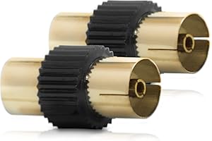 CABLE MOUNTAIN CableMountain Coaxial TV Aerial Connector | 24K Gold Plated Female to Female Coaxial Cable Connectors, Aerial Adapter for RF Coax Cable, Free View | Black (Pack of 2)