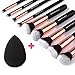 Rose Gold 10 Piece Professional Kabuki Contouring Makeup Brush Set with Taklon Synthetic Hair for Face, Cheeks and Eyes, Liquid Cream Powder Mineral Make Up, BONUS Complexion Beauty Sponge Blender
