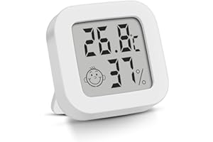 Thermomètre Hygromètre Intérieur Digital à Haute Précision, Moniteur de Température et Humidimètre, Thermo Hygromètre - Version mise à jour - rétroéclairage, dos magnétique (6cm*6cm, blanc, 1)