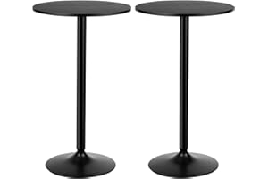 TANGZON Round Bar Table, 60CM Steel Frame Bistro Pub Table with Fixed Top, Metal Base & Non-Slip Mat, Dining Desk for Home Kitchen Pub Bistro, Easy Assembly (2, Black, 60 x 60 x 101cm)