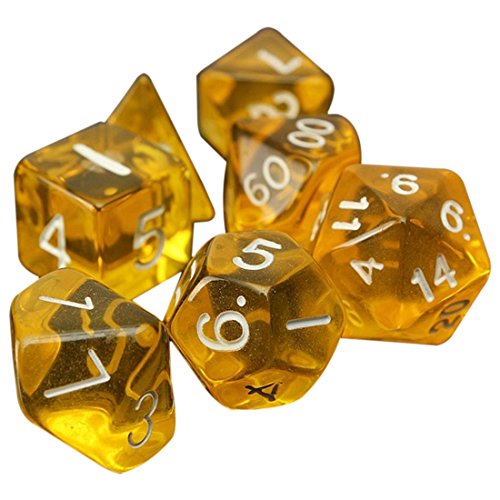 SODIAL 7-Dice Lato D4 D6 D8 D10 D12 D20 MTG Magic The Gathering D Giallo Trasparente