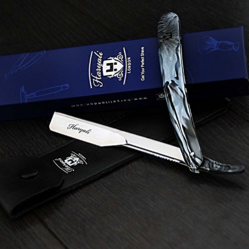 Barber Style Hombre Shave Razor/recto Cut Throat Razor en blanco y negro viene con una piel (No incluye cuchillas)