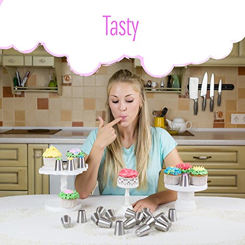 Russische Paspelierung Tipps 39 Stück, Spritzbeutel Düsen DIY Backen Werkzeug für Kuchen Dekoration, 23 Größe Edelstahl Russische Tipps, 1 Dreifarbige Kupplung und 15 Einweg Gebäck Staubbeutel. Best Küche Geschenk - 7