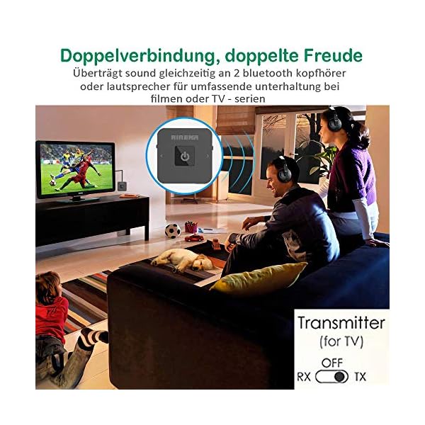 Airena Bluetooth Transmitter, Bluetooth 5.0 AptX Audio Adapter Sender und Empfänger für TV/PC / MP3/ Kopfhörer/Lautsprecher mit aptX Low Latency, Toslink/RCA/AUX Klinke – Bild 3