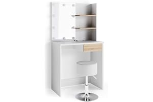 Vicco tavolo da toeletta Dekos, Bianco/Sonoma/Sonoma, 75 cm con illuminazione LED e sgabello