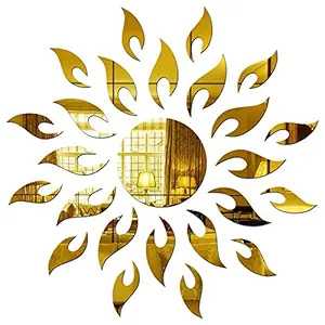Wall1ders 1.5 Feet Sun Golden, Mirror Stickers for Wall, Acrylic Mirror Wall Decor Sticker, Wall Mirror Stickers, Acrylic Stickers, Wall Stickers for Hall Room, Bed Room, Kitchen. (Gold, Large Size)