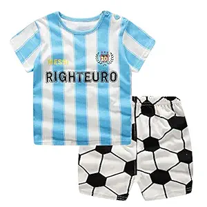 Hopscotch Boys And Girls Cotton Strip Half Sleeve T-Shirt And Short In Blue Color For Ages 2-3 Years (-3074851)