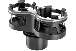 Frunimall Support de tasse à base réglable, double extension de porte-gobelet, support universel de voiture pour canette, café, thé, plastique ABS peu encombrant, facile à installer, argenté/noir