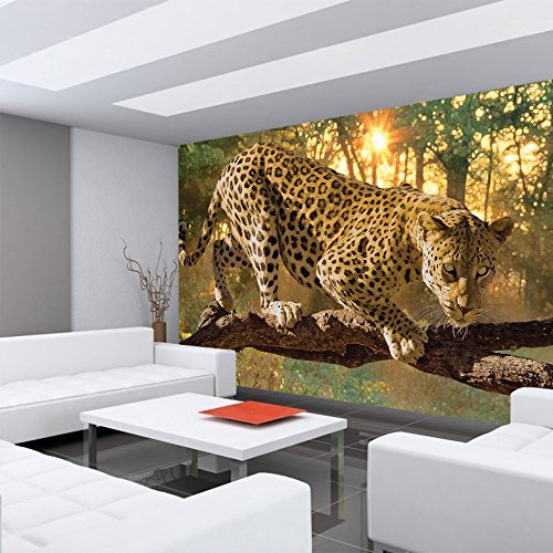 Vlies Fototapete 200×140 cm PREMIUM PLUS Wand Foto Tapete Wand Bild Vliestapete – Tiere Tapete Gepard Baum Sonnenuntergang gelb – no. 728 - 6