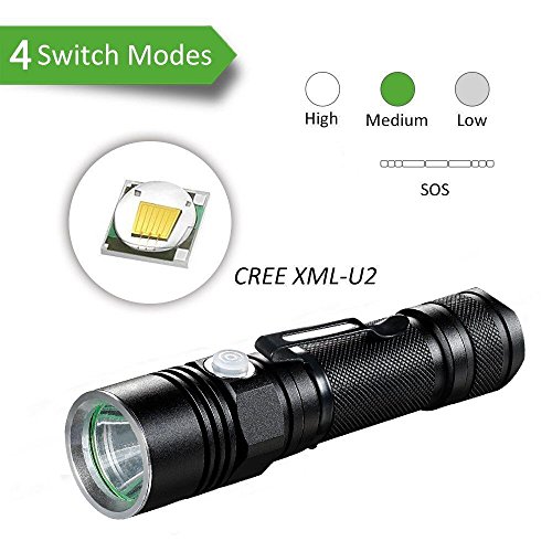 LED Taschenlampe Wiederaufladbare, Akale IPX4 Wasserfest, Super Helle 500 Lumen CREE LED, 4 Licht Modi, Wiederaufladbare Taschenlampe im Hosentaschenformat für Camping, Wandern und Notfälle (Inklusive 2200mAh 18650 Batterie) - 2