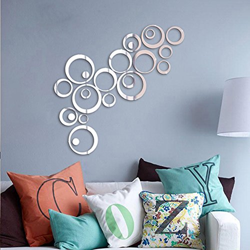 ZGY Silber Ring im 3D Style Wandtattoo Wandaufkleber Wandsticker Wandbilder für Schlafzimmer und Wohnzimmer - 4