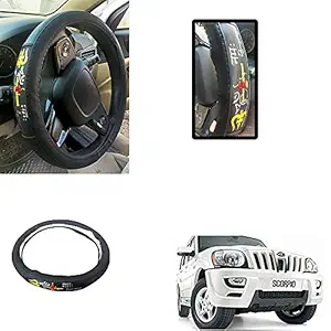 Auto Pearl - Ring Type Car Steering Wheel Cover Universal Genuine PU Non-Slip Natural Rubber Well Padded Grip Breathable Leatherite for - Scorpio (Chromium Om Namah Shivay Black)