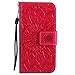 Produktbild DENDICO iPhone SE Hülle, iPhone 5S Hülle, iPhone 5 Hülle, Premium Leder Wallet Tasche Etui Sonnenblume Prägung Hülle, Flip Brieftasche Handy Schutzhülle für Apple iPhone SE / 5 / 5S - Rot