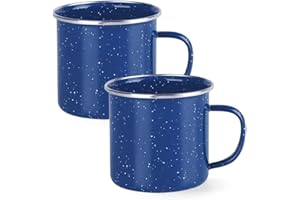 YZROHYI 2 Piezas Taza Acero Inoxidable Esmaltado 350 ML,Taza Metal Esmaltado Vintage,Canecas Esmaltada Camping Metalica Cafe Mug,Canecas Esmaltadas Irrompible,Desayuno Mug de Café para Te - Azul