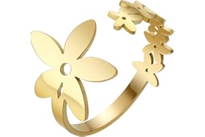 kkjoy Anillo de Flores de Cinco Pétalos de Acero Inoxidable Anillos de Dedo Abierto Ajustable Para Mujeres Niñas