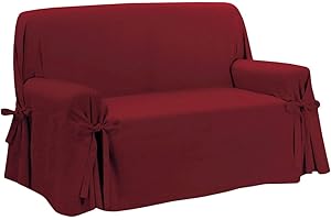 SARANI Copridivano Fiocco Lacci 2 3 Posti Cotone Tinta Unita Salva Divano Vari Colori (Bordeaux, 2 posti)