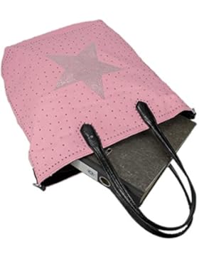 ROSENROT - STELLA DUE - XL Shopper Tasche Canvas mit Glitzer Stern aus Strass