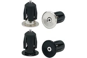QitinDasen 2 Paires Bouchons d'Extrémité de Guidon de Vélo, Bouchons de Poignée de Guidon en Aluminium, pour Vélo de Route, VTT, BMX (Argent + Noir)