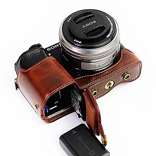 First2savvv XJD-A6300-HH10S10 Premium Qualität braun Ganzkörper- präzise Passform PU-Leder Kameratasche Fall Tasche Cover für Sony ILCE6300 A6300 mit 16-50mm Lens mit Kameragurt - 3