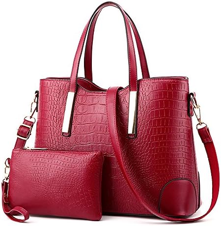 EssVita Women Shoulder Bags 2 Piece Tote Bag Pu Leather Handbags Purse Bags Set for Women (Wine Red)