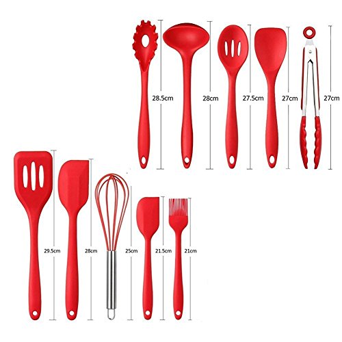 10 Stück Silikon Küchenutensilien,REDKINDER Premium Silikon Kochen Set Backen BBQ Set Hochtemperatur ungiftig (Rot) - 2