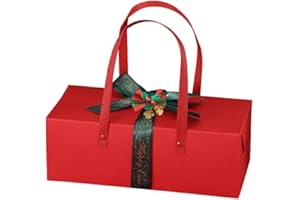 haweeli 8 cajas de regalo Navideñas con asa, Bolsas de papel, bolsas de regalo para caramelos+ cinta de satén + lazo de Navidad(25.5 x 12 x 9cm)