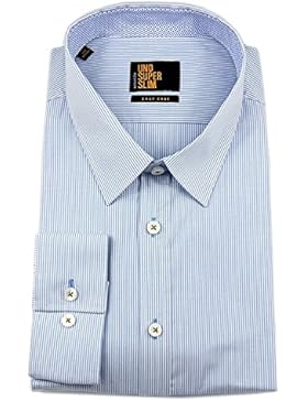 Seidensticker Herren Langarm Hemd UNO Super Slim Stretch Kent Collar blau / weiß gestreift mit Patch 573756.11