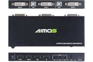 KCEVE DVI KVM-Switch, 2 Ports KVM Switch, DVI 2-in-1-Ausgang für 2 Computer, Tastatur und Maus, keine Tastenkombination, unterstützt 1920 x 1200p @ 60 Hz