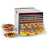 Klarstein Fruit Jerky Pro 10 • Dörrgerät • Dörrautomat • 1000 Watt • 10 Etagen • einzeln entnehmbar • einstellbare Temperatur • 1,5 m² Trockenfläche • Timer • Ventilator • Edelstahl-Gehäuse • Edelstahl-Frontplatte • Handbuch • einfache Reinigung • silber