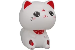 Lucky Nodding Cat, Plast Söt Katt Ornament Solar Light Induction Lucky Cat För Restauranger Hotell Kontor Skrivbord Bil Instrumentbräda Dekoration Present (med stora ögon)