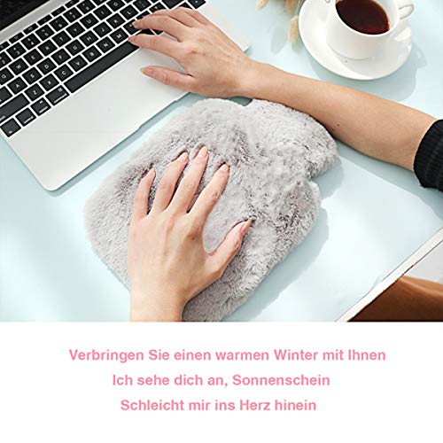 FUMUM Premium Wärmflasche mit Bezug, Weich Wärmflasche Klassik 2L mit Plüsch-Bezug, kein Geruch und Frei von Schadstoffen Grau Wärmflasche für Erwachsene Eltern Kinder