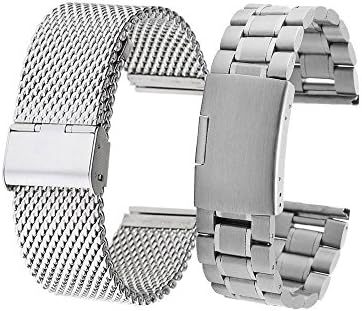 Gear S2 Classic SM-732 Watch Band, Kissport Stainless Steel Watch Band Strap for Samsung Gear S2 Classic SM-732 Smart Watch (A Milanese Silver + B Silver)