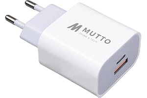 MUTTO Chargeur USB C, 20W Prise Chargeur Rapide Type C + USB A - Prise USB C, Bloc Secteur Double 2 Port Compatible avec Iphone 16 15 14 13 12 11, Samsung, Xiaomi, Ipad, Tablettes et Tous