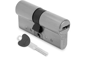 Amig - Cilindro de seguridad - Cerradura para puertas de Madera - Antiganzúa y Antibumping - Bombín Antiextracción y Antirotura - Incluye 5 llaves - Plateado mate - Medidas: 62 (31-31) mm