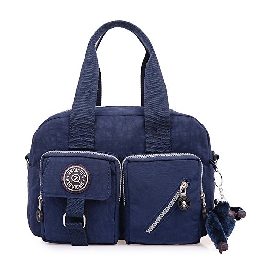 Bolso para Mujer de Nylon Impermeable GENOLD Bolsa de hombro con bolsillos grandes, ligera, resistente al agua-Azul Oscuro