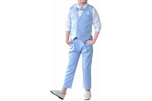 LOLANTA 4-teiliges Jungen Karierten Anzug Set, Jungen Festival Smoking, Weste, Hemd, Hose und Fliege im Set