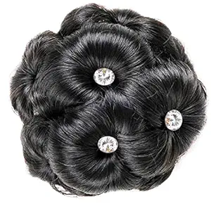 Shivarth Hair Accessories Artificial Juda For Women and Girls Black Color Juda With Stone Work For Festive Designer Stone Bridal Wedding Juda
