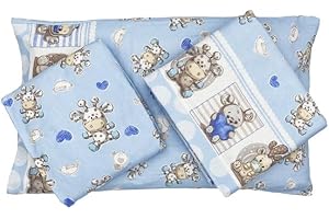 BIANCALUNA MARENA BIANCALUNA Completo Lenzuola Culla Lettino In Flanella Di Puro Cotone Set 3 pezzi (Aura Celeste)