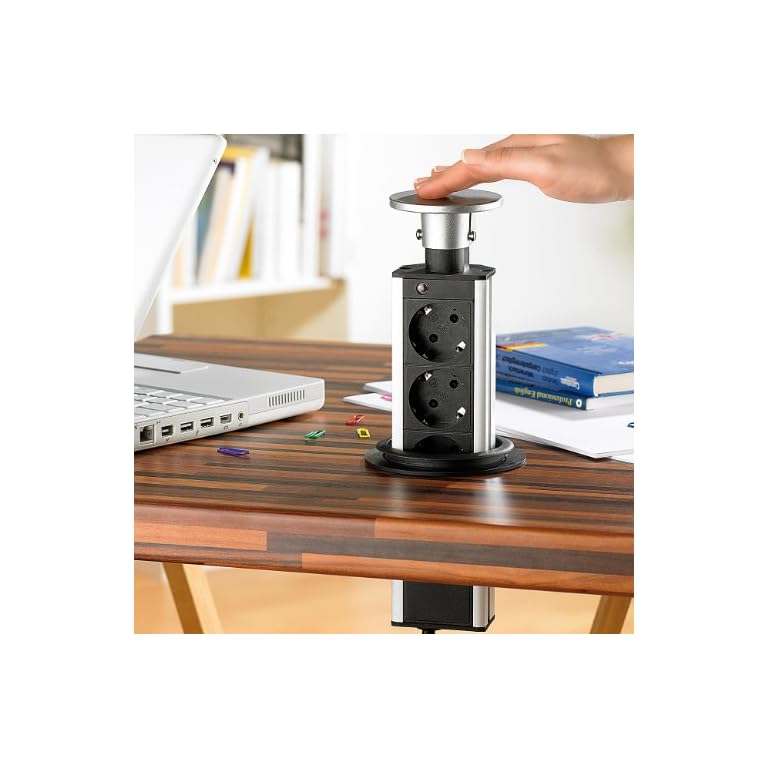 revolt Tischsteckdosenleiste: Versenkbare Tisch-3-fach-Steckdosenleiste