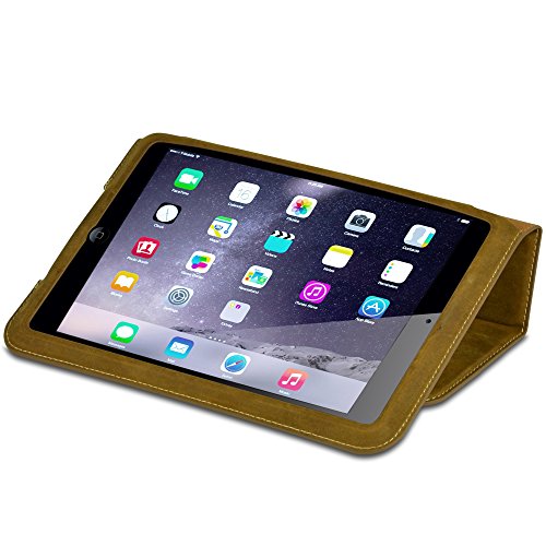 MANNA Ultraslim iPad Mini 3 Folio Hülle | Cover mit Autosleep – Funktion | Case aus Nubuk Leder , braun | Aufstellbare Tasche | Schutzhülle für iPad Mini Retina - 5