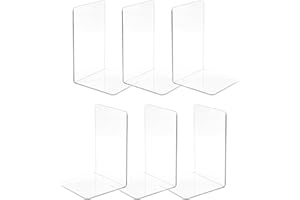 Qualsen Sujetalibros Originales Sujeta Libros Estanteria Sujetalibros De Acrílico Transparente Soporte Libros Estanteria Separador De Libros Aguanta Libros para Oficina Escolar 18x12x12CM（6 Unidades）
